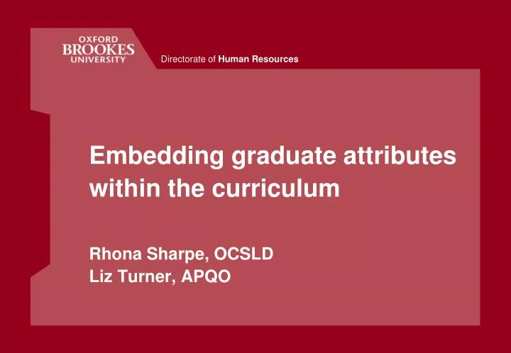 embedding graduate attributes within the curriculum rhona sharpe ocsld liz turner apqo