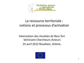 la ressource territoriale notions et processus d activation