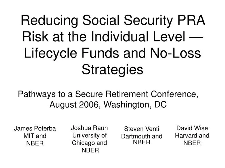 reducing social security pra risk at the individual level lifecycle funds and no loss strategies