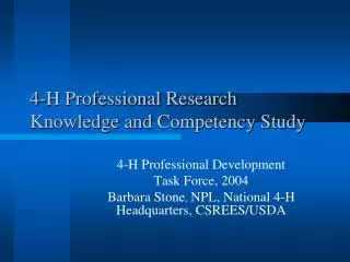 4-H Professional Research Knowledge and Competency Study