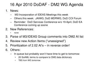 16 Apr 2010 DoDAF - DM2 WG Agenda