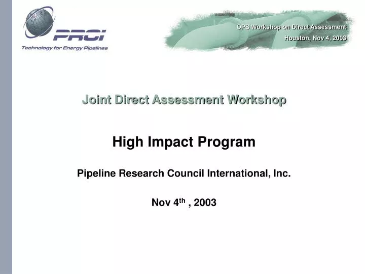 joint direct assessment workshop