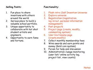 Functionality: Flash intro (Sell Invention Universe Explore universe