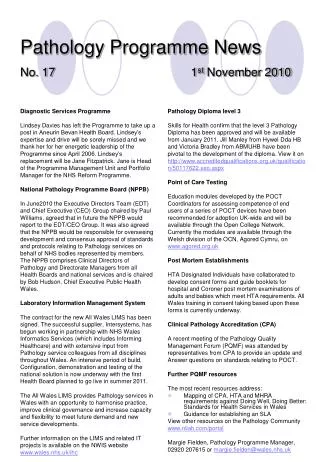 Pathology Programme News No. 17 1 st November 2010