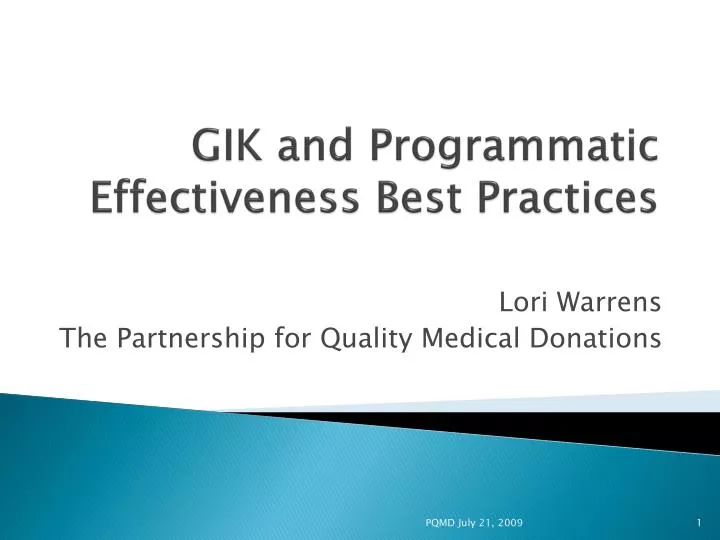 gik and programmatic effectiveness best practices