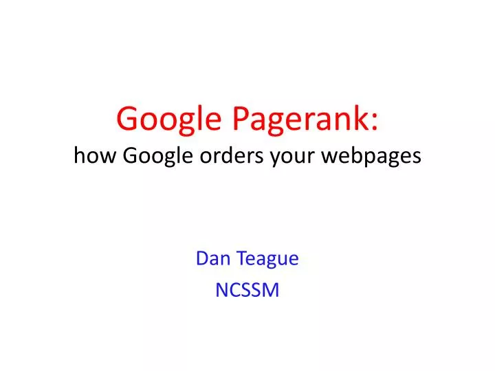 google pagerank how google orders your webpages