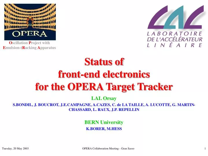 status of front end electronics for the opera target tracker