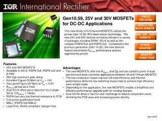 Gen10.59, 25V and 30V MOSFETs for DC-DC Applications