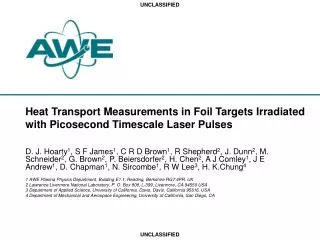 Heat Transport Measurements in Foil Targets Irradiated with Picosecond Timescale Laser Pulses