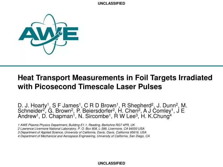 heat transport measurements in foil targets irradiated with picosecond timescale laser pulses