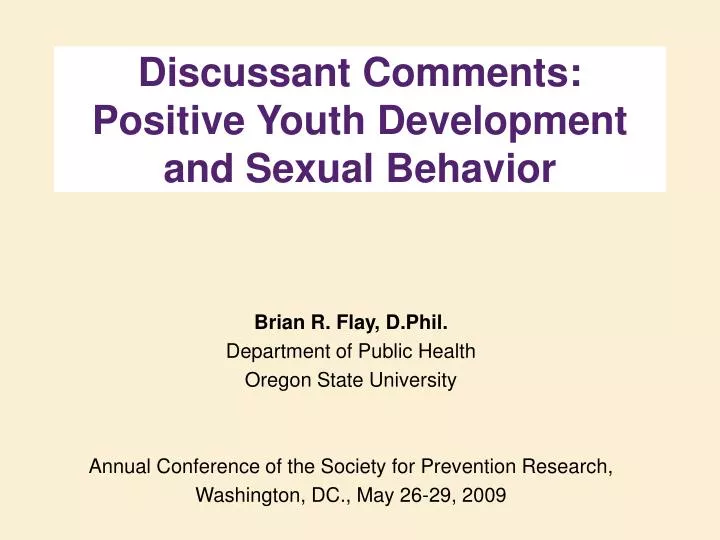 discussant comments positive youth development and sexual behavior