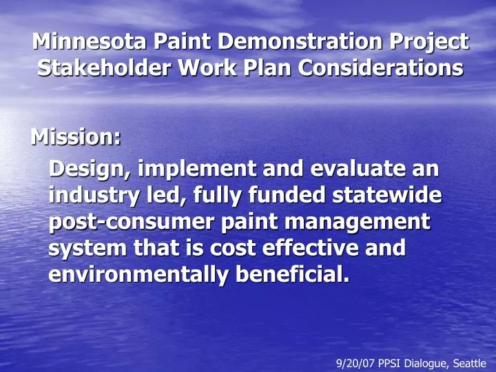 minnesota paint demonstration project stakeholder work plan considerations