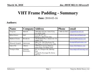 VHT Frame Padding - Summary