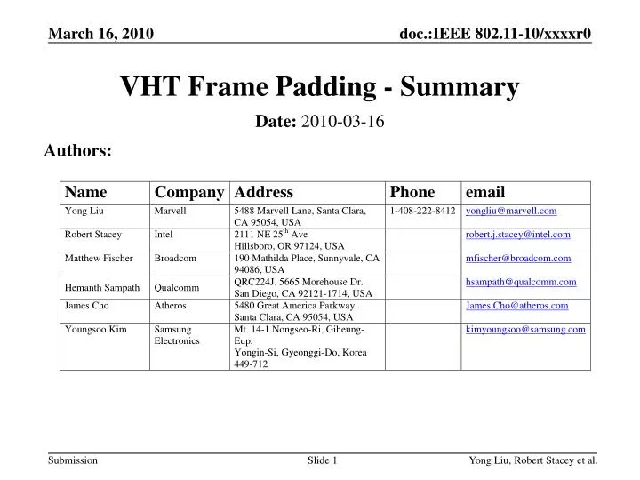 vht frame padding summary