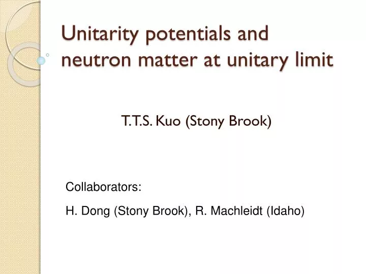 unitarity potentials and neutron matter at unitary limit