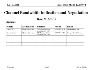 Channel Bandwidth Indication and Negotiation