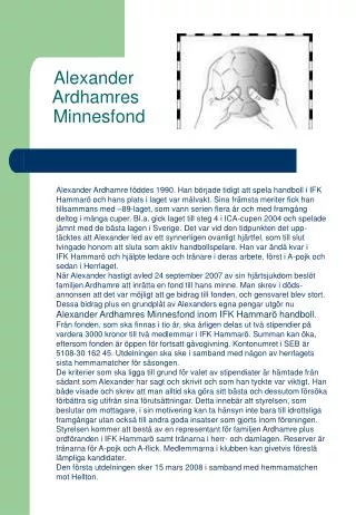 alexander ardhamres minnesfond