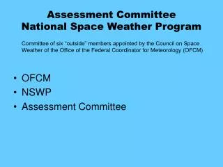 Assessment Committee National Space Weather Program