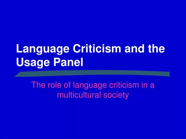 language criticism and the usage panel