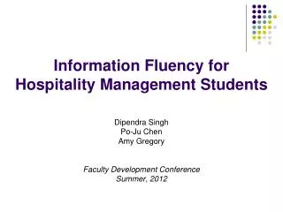 Information Fluency for Hospitality Management Students