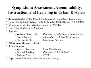Symposium: Assessment, Accountability, Instruction, and Learning in Urban Districts