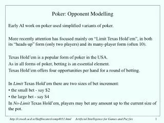 Poker: Opponent Modelling