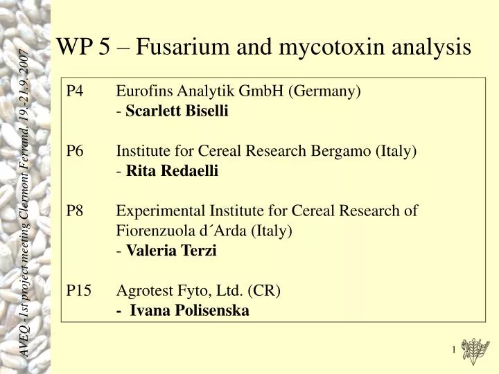 wp 5 fusarium and mycotoxin analysis