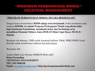 program perkongsian modal celestial management