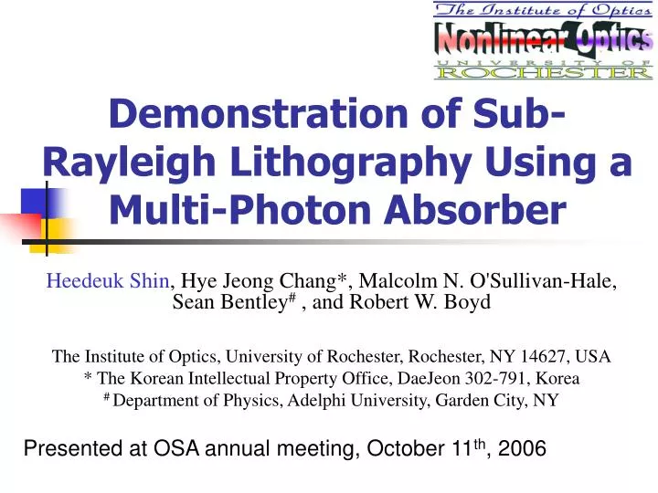 demonstration of sub rayleigh lithography using a multi photon absorber
