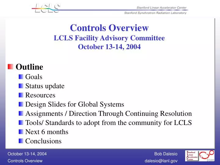 controls overview lcls facility advisory committee october 13 14 2004