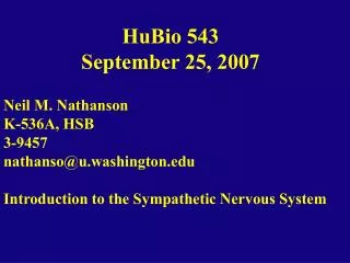 HuBio 543 September 25, 2007