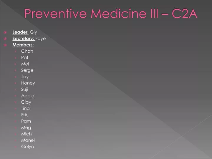 preventive medicine iii c2a