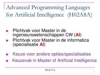 advanced programming languages for artificial intelligence h02a8a