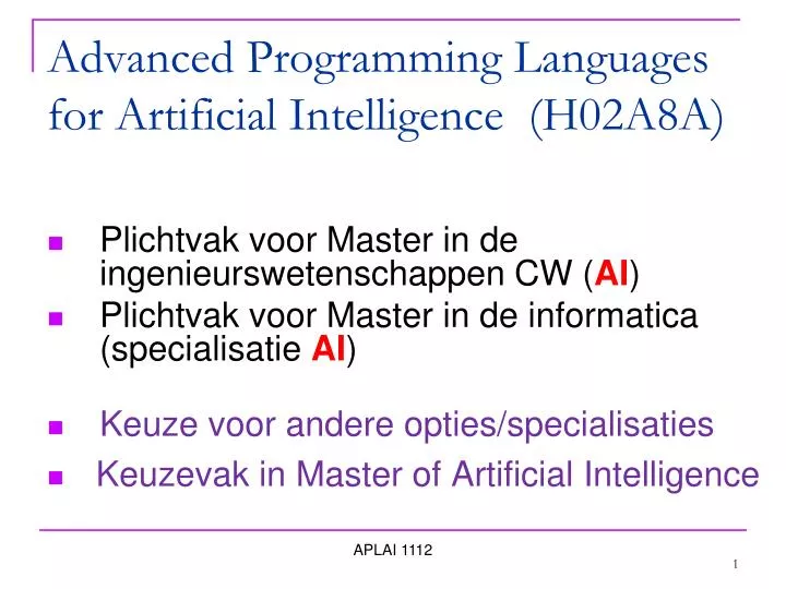 advanced programming languages for artificial intelligence h02a8a