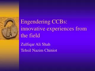 Engendering CCBs: innovative experiences from the field