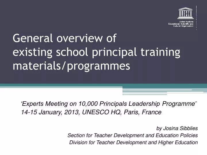 general overview of existing school principal training materials programmes