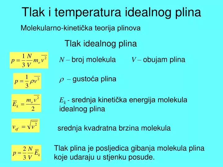 tlak i temperatura idealnog plina