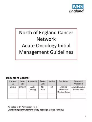 North of England Cancer Network Acute Oncology Initial Management Guidelines