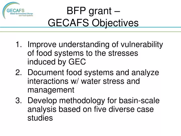 bfp grant gecafs objectives