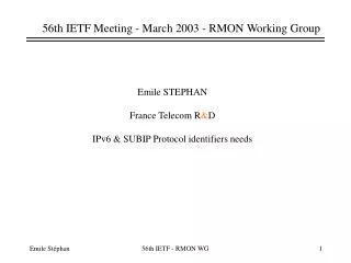 56th IETF Meeting - March 2003 - RMON Working Group