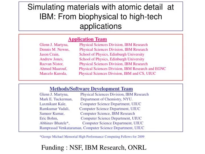 simulating materials with atomic detail at ibm from biophysical to high tech applications