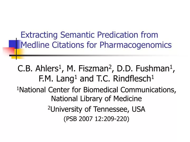 extracting semantic predication from medline citations for pharmacogenomics