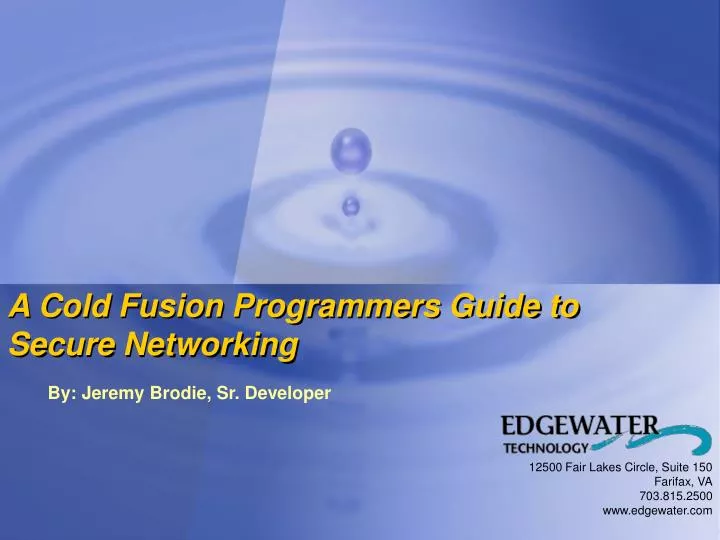 a cold fusion programmers guide to secure networking