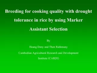 Breeding for cooking quality with drought tolerance in rice by using Marker Assistant Selection