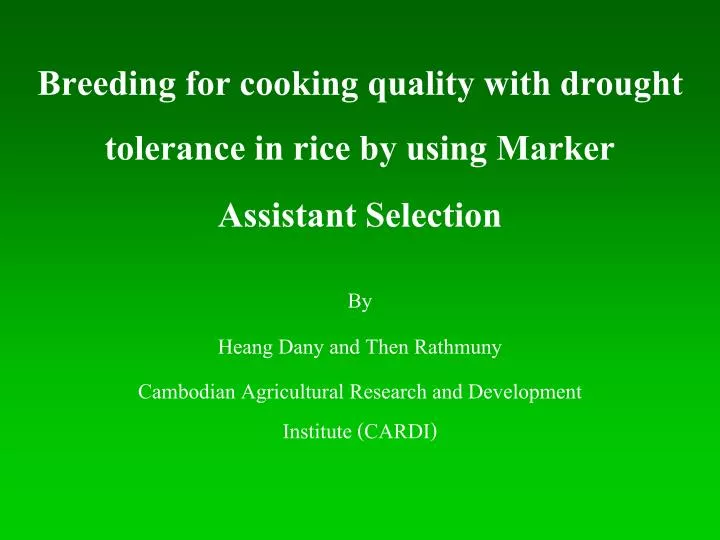 breeding for cooking quality with drought tolerance in rice by using marker assistant selection