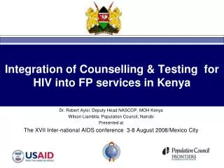 Integration of Counselling &amp; Testing for HIV into FP services in Kenya