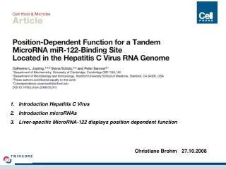 Introduction Hepatitis C Virus Introduction microRNAs