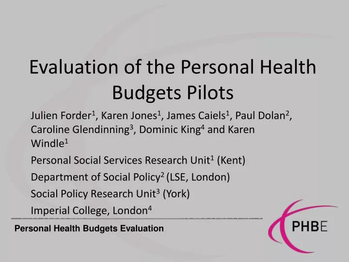 evaluation of the personal health budgets pilots