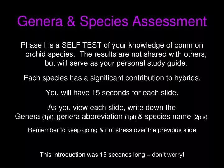 genera species assessment