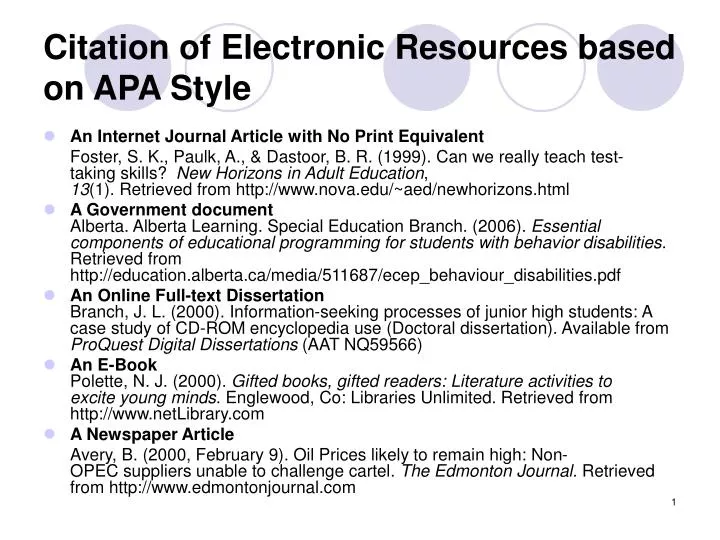 citation of electronic resources based on apa style